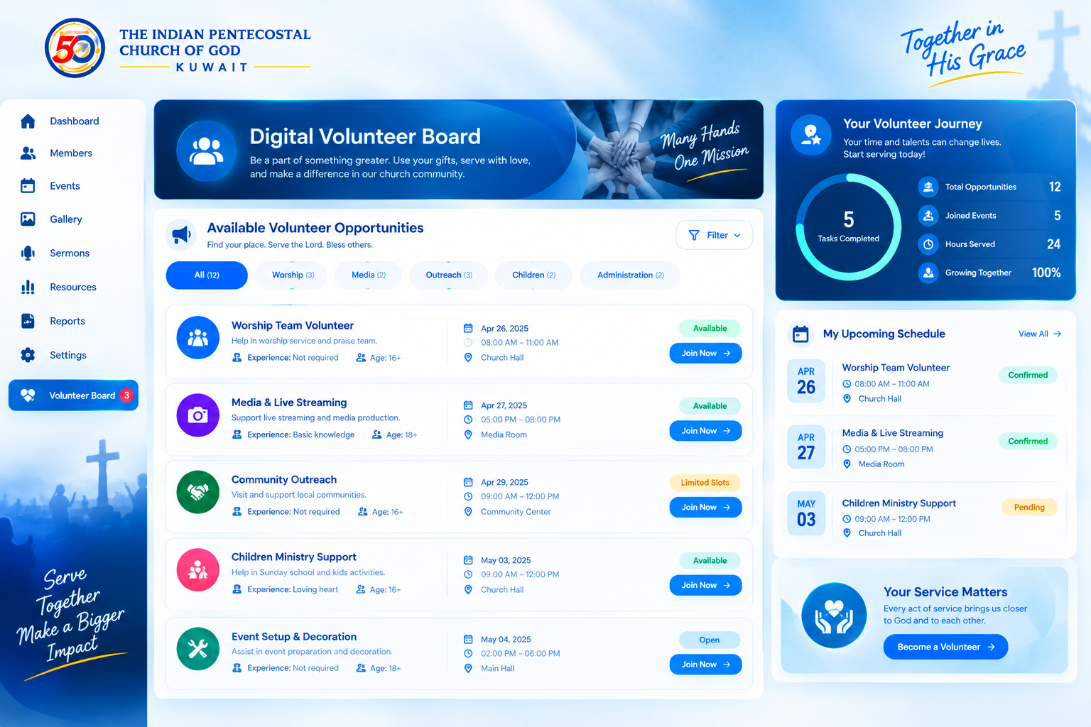Digital Volunteer Board & Ministry Service